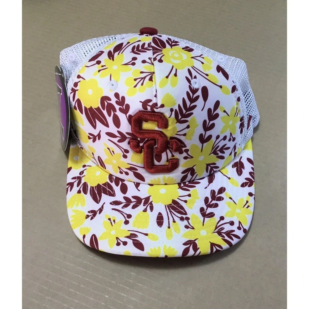 Zephyr USC Trojans Adjustable Trucker Yellow Red Floral Print Zephyr Hat NWT